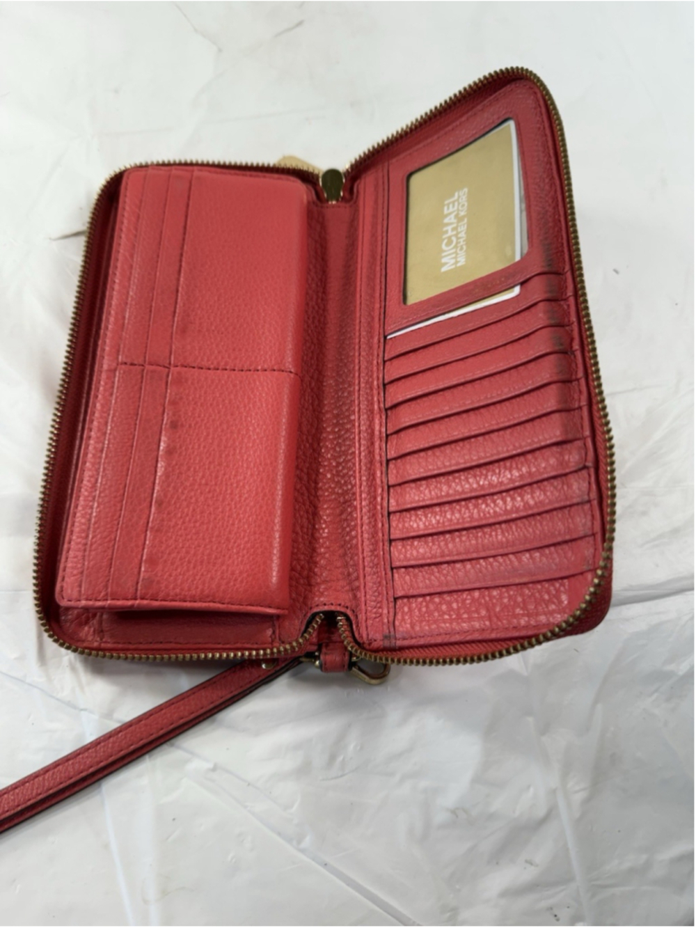Michael Kors Logo Zip Continental Travel Saffiano Leather Wallet Watermelon - Picture 16 of 16